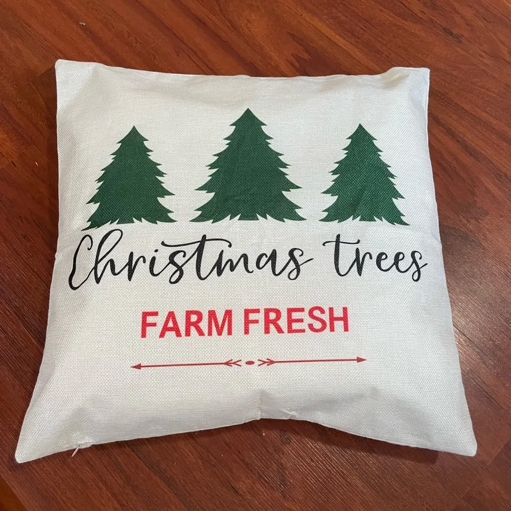 Canvas Christmas Pillow Farmfresh Trees zipper bottom case and insert 17x17 inch